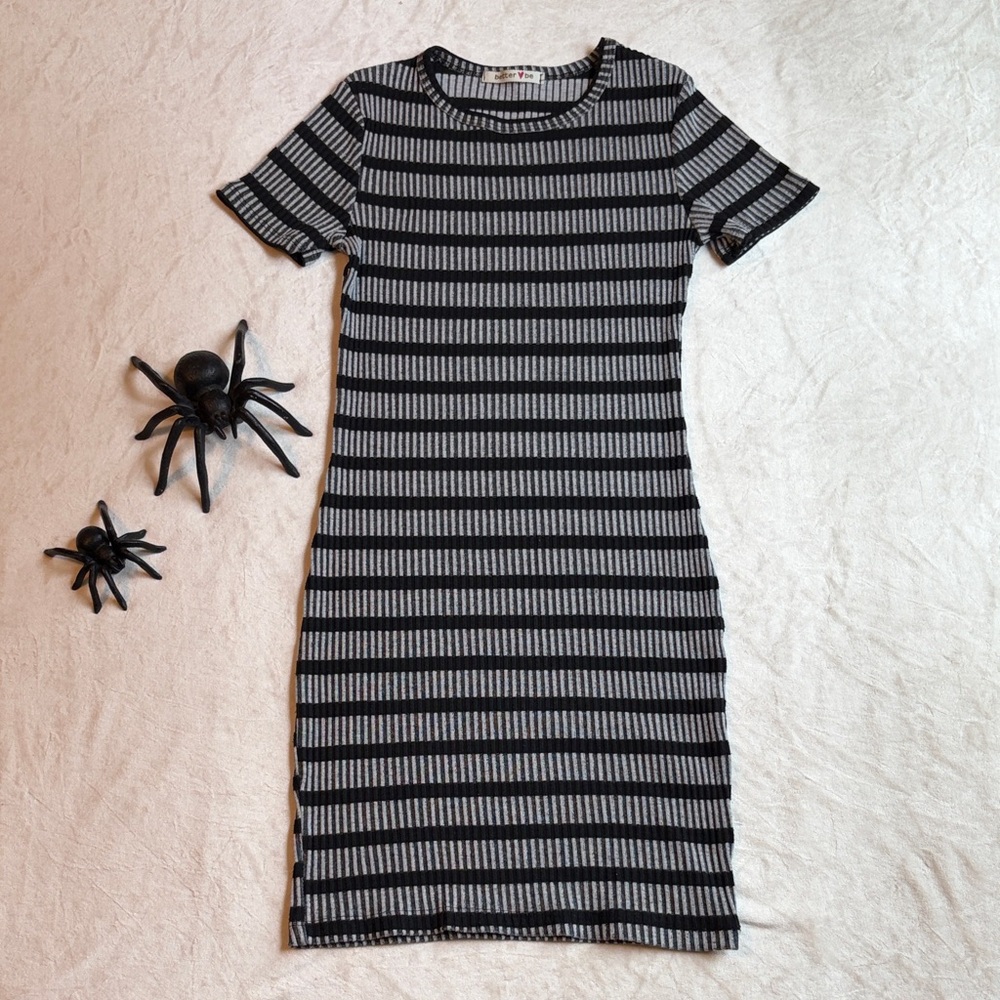 Better Be Black and Gray Striped Mini Dress